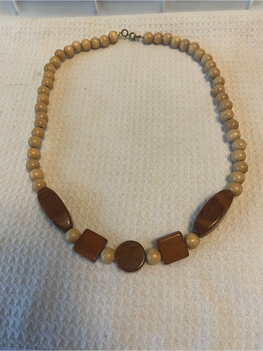 Neutral Wood Bead Statement Necklace - Beige and Brown